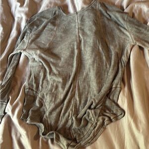 Free People Olive Ribbed Long Sleeve Top